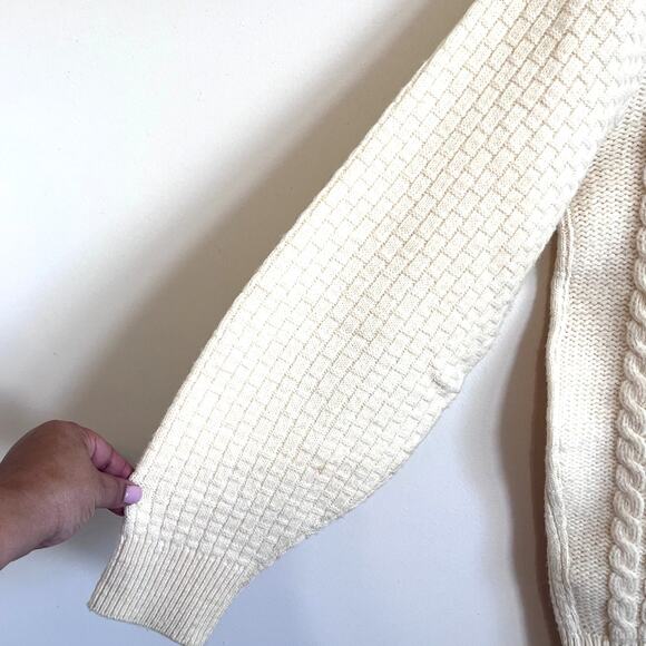 Vintage Le Tigre Fisherman Mens Sweater Size LT Cream Chunky Cable Knit Coastal - Picture 5 of 7
